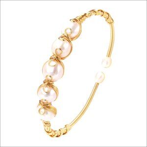14K Gold Plated Freshwater Pearl Bracelet Bangle Adjustable Link